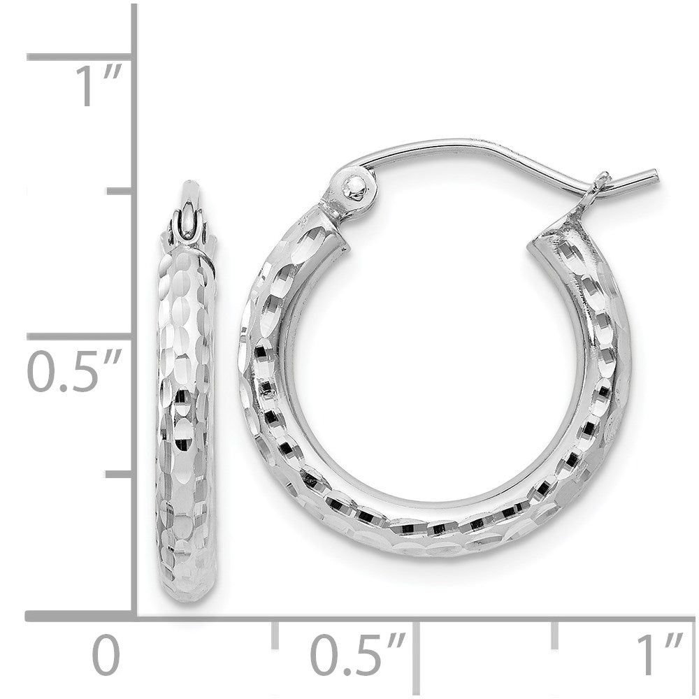Sterling Silver Rhodium-Plated 2.5mm Diamond-Cut Hoop Earrings