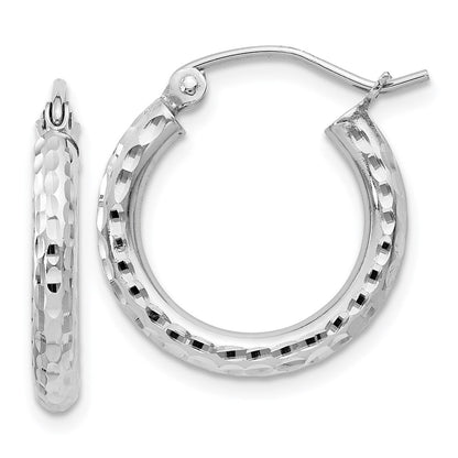 Sterling Silver Rhodium-Plated 2.5mm Diamond-Cut Hoop Earrings