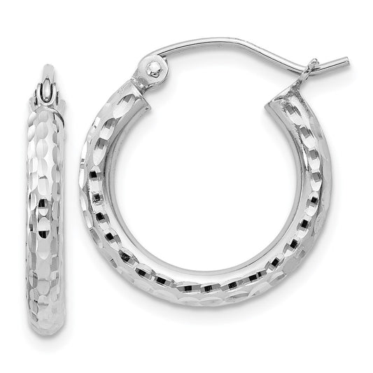 Sterling Silver Rhodium-Plated 2.5mm Diamond-Cut Hoop Earrings