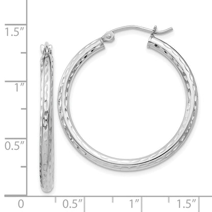Sterling Silver Rhodium-Plated 2.5mm Diamond-Cut Hoop Earrings