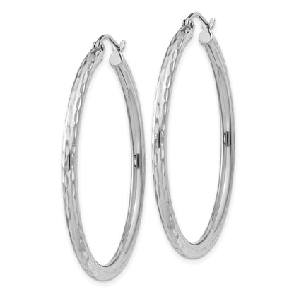 Sterling Silver Rhodium-Plated 2.5mm Diamond-Cut Hoop Earrings