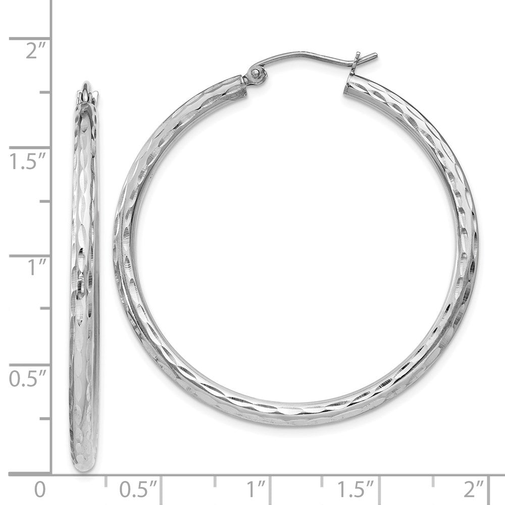 Sterling Silver Rhodium-Plated 2.5mm Diamond-Cut Hoop Earrings