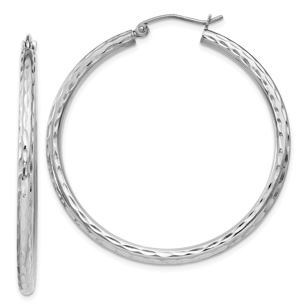 Sterling Silver Rhodium-Plated 2.5mm Diamond-Cut Hoop Earrings