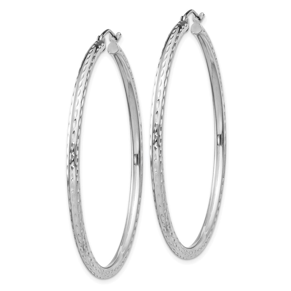 Sterling Silver Rhodium-Plated 2.5mm Diamond-Cut Hoop Earrings