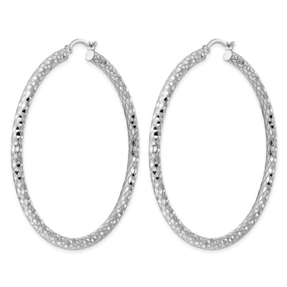 Sterling Silver Rhodium-Plated 3.00mm Diamond Cut Hoop Earrings