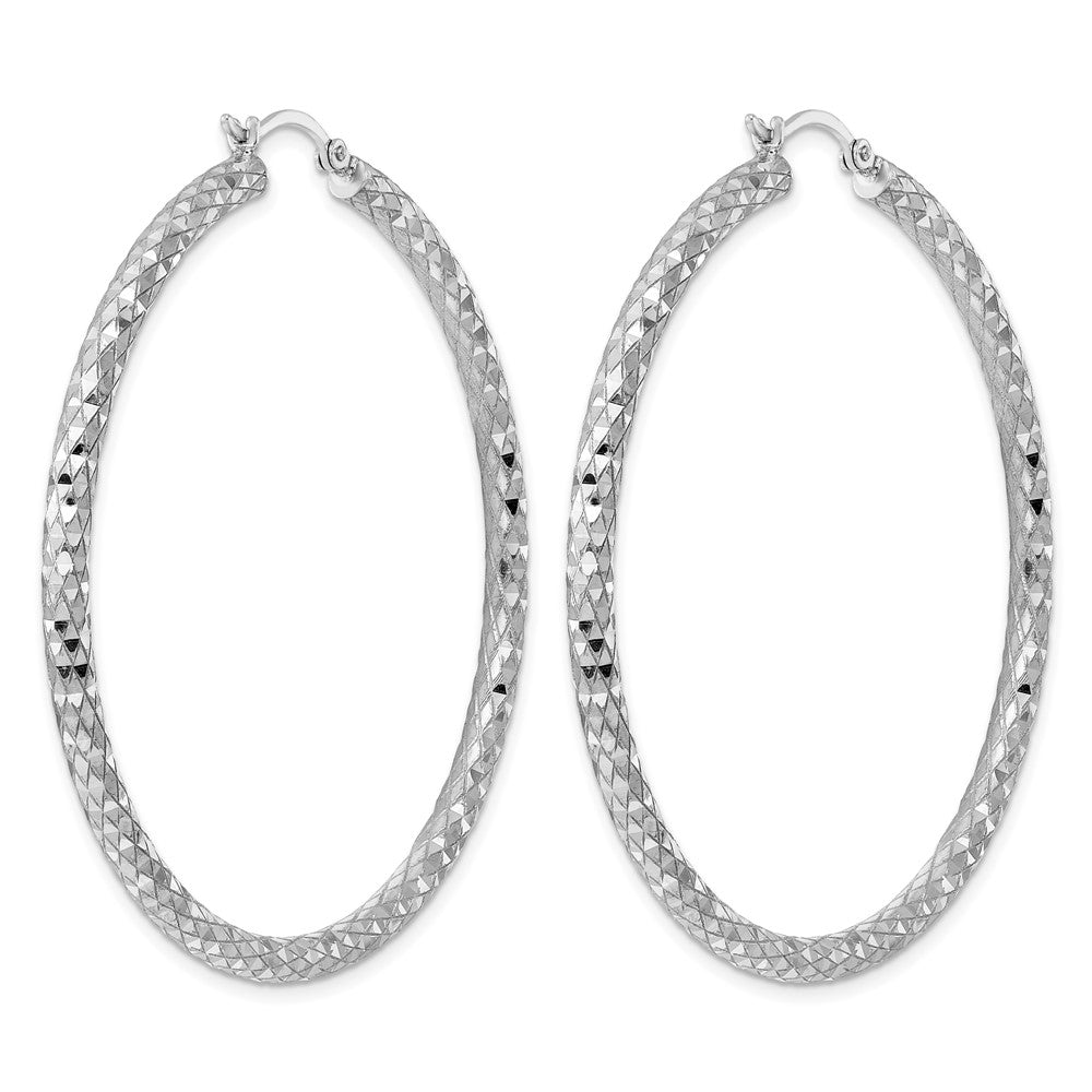 Sterling Silver Rhodium-Plated 3.00mm Diamond Cut Hoop Earrings
