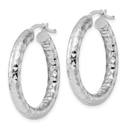 Sterling Silver Rhodium-Plated 4.00mm Diamond Cut Hoop Earrings