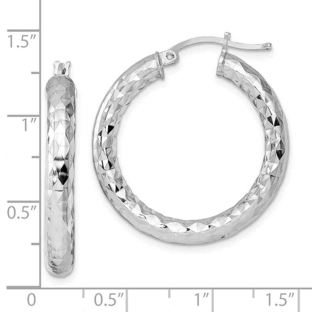 Sterling Silver Rhodium-Plated 4.00mm Diamond Cut Hoop Earrings