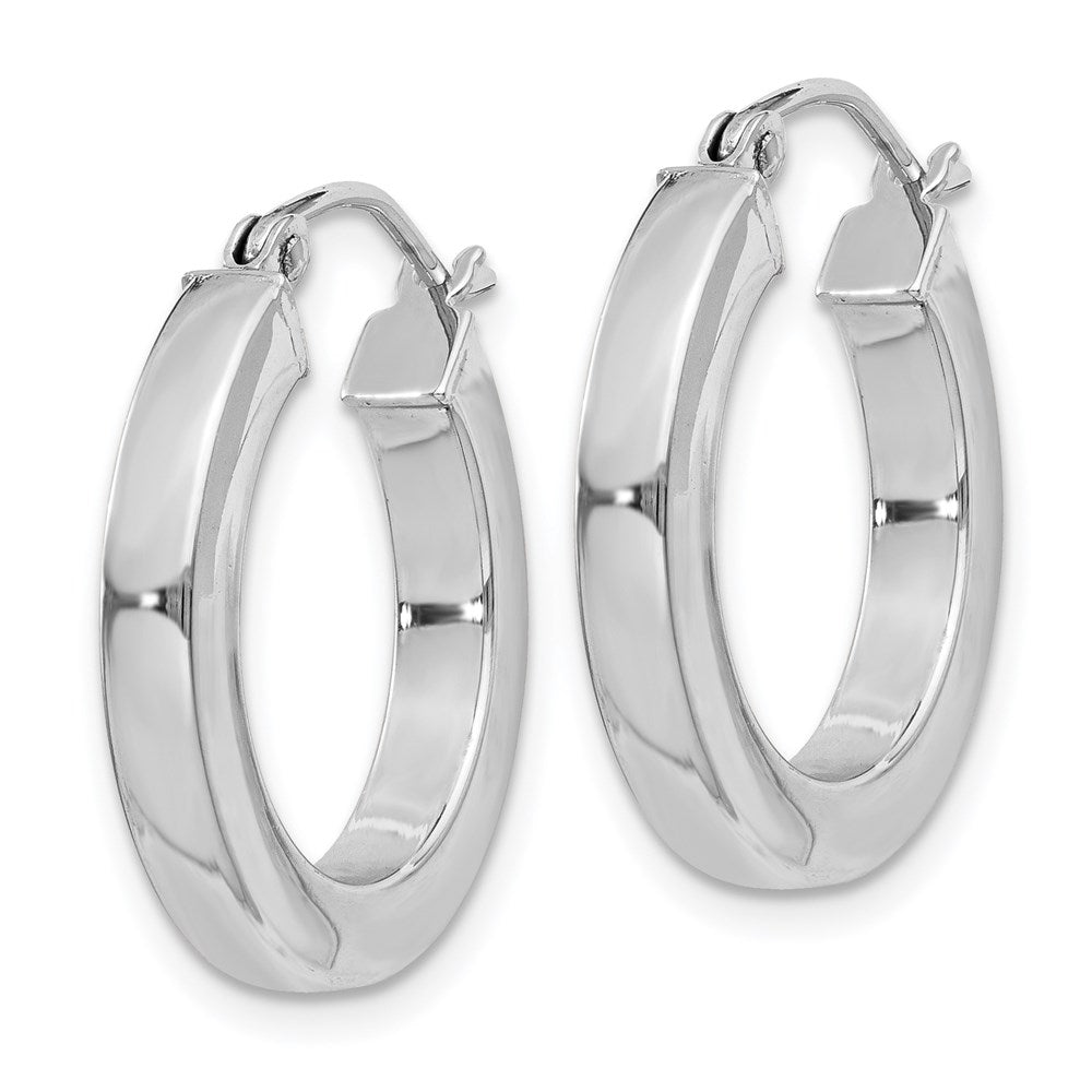 Sterling Silver Rhodium-Plated 3X20mm Square Tube Hoop Earrings
