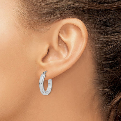 Sterling Silver Rhodium-Plated 3X20mm Square Tube Hoop Earrings