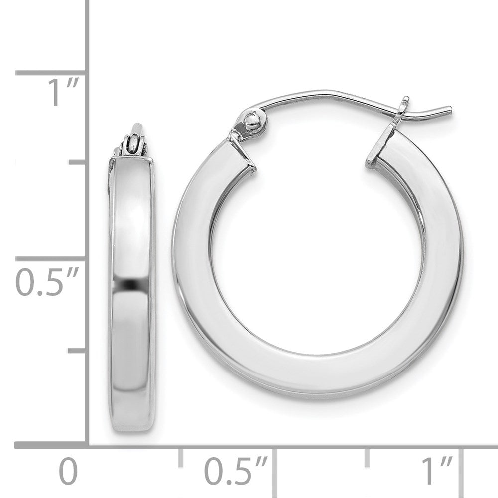 Sterling Silver Rhodium-Plated 3X20mm Square Tube Hoop Earrings