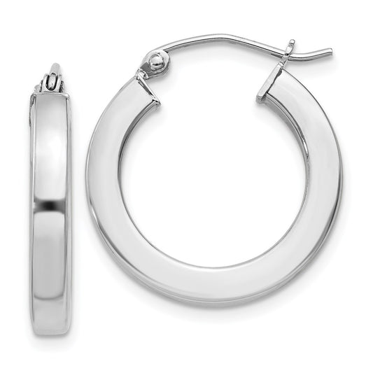 Sterling Silver Rhodium-Plated 3X20mm Square Tube Hoop Earrings