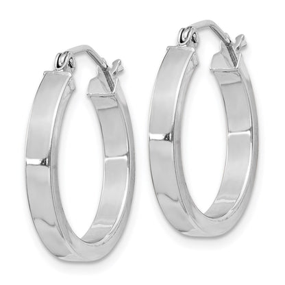 Sterling Silver Rh-Plated Concave 3X1X20mm Rectangular Tube Hoop Earrings