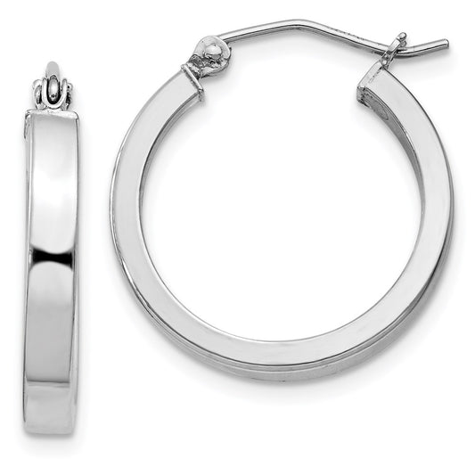 Sterling Silver Rh-Plated Concave 3X1X20mm Rectangular Tube Hoop Earrings