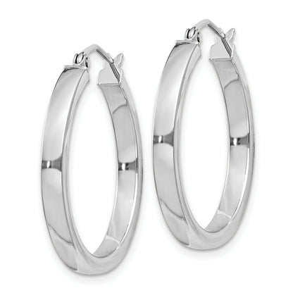 Sterling Silver Rh-Plated Concave 3X1X25mm Rectangular Tube Hoop Earrings