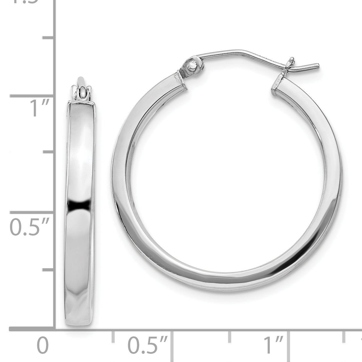 Sterling Silver Rh-Plated Concave 3X1X25mm Rectangular Tube Hoop Earrings