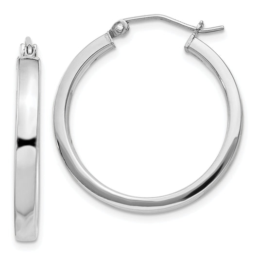 Sterling Silver Rh-Plated Concave 3X1X25mm Rectangular Tube Hoop Earrings