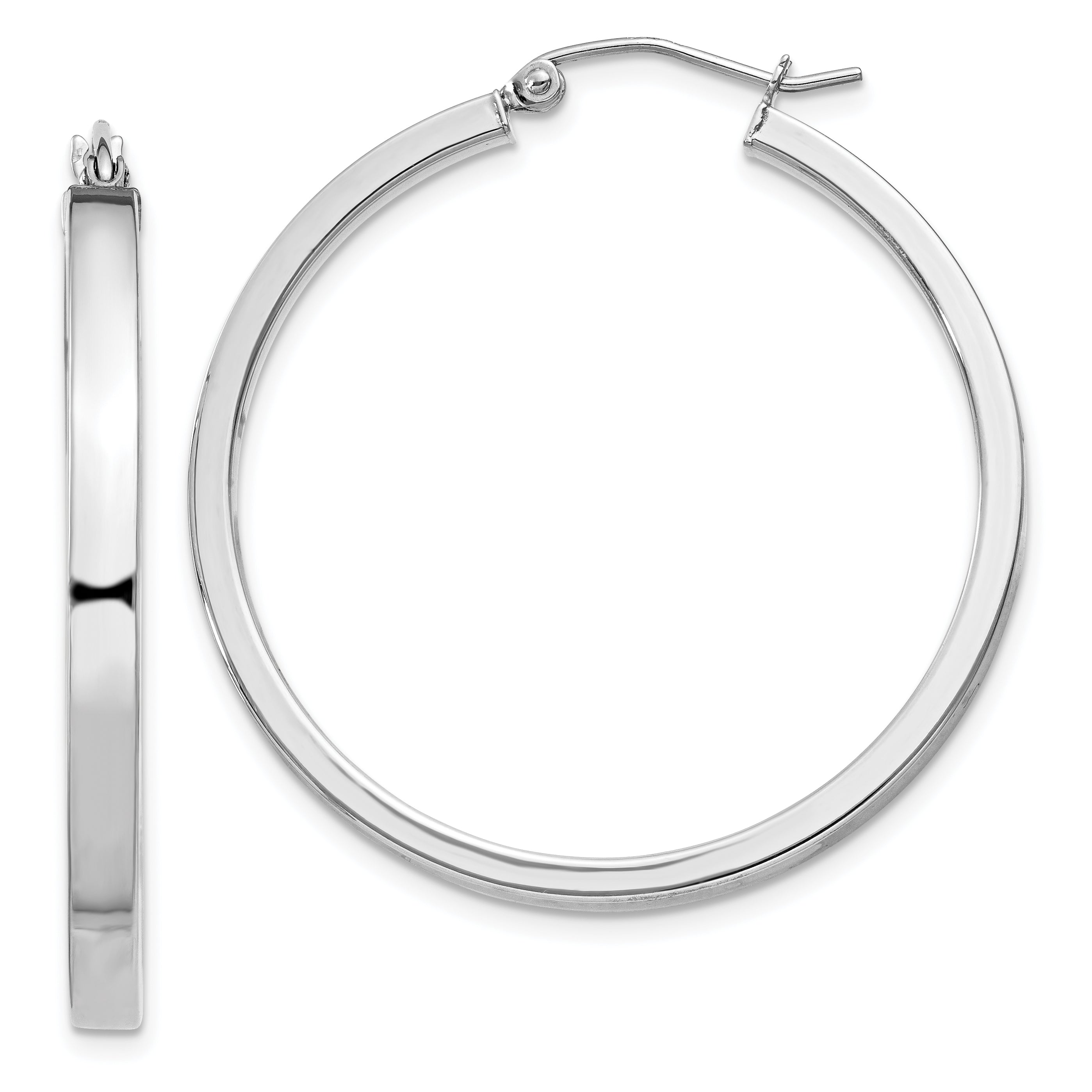 Sterling Silver Rh-Plated Concave 3X1X35mm Rectangular Tube Hoop Earrings