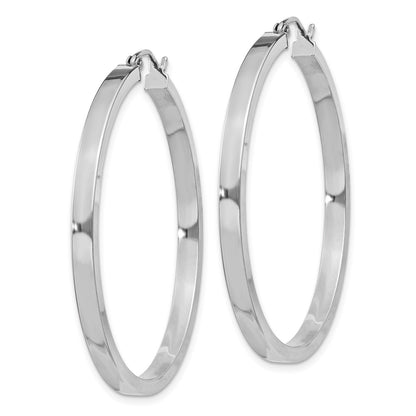 Sterling Silver Rh-Plated Concave 3X1X40mm Rectangular Tube Hoop Earrings