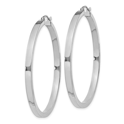 Sterling Silver Rh-Plated Concave 3X1X45mm Rectangular Tube Hoop Earrings