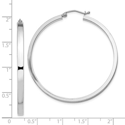 Sterling Silver Rh-Plated Concave 3X1X45mm Rectangular Tube Hoop Earrings