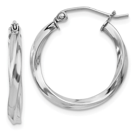 Sterling Silver Rhodium-Plated Twisted 2.5X20mmhoop Earrings