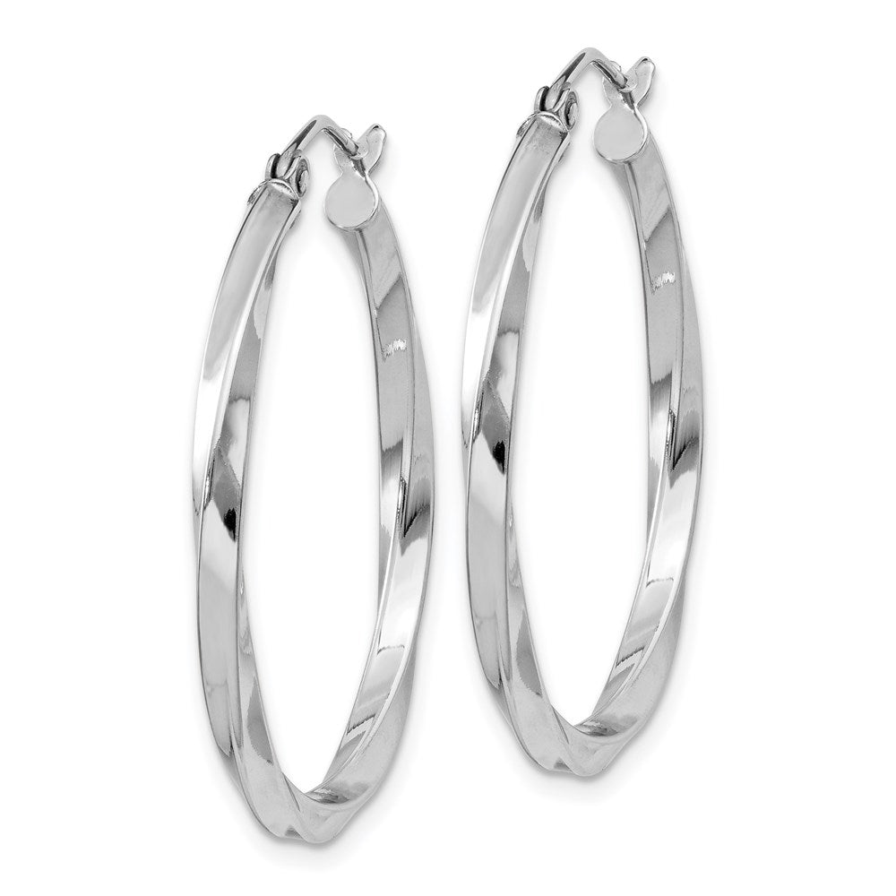 Sterling Silver Rhodium-Plated Twisted 2.5X30mmhoop Earrings