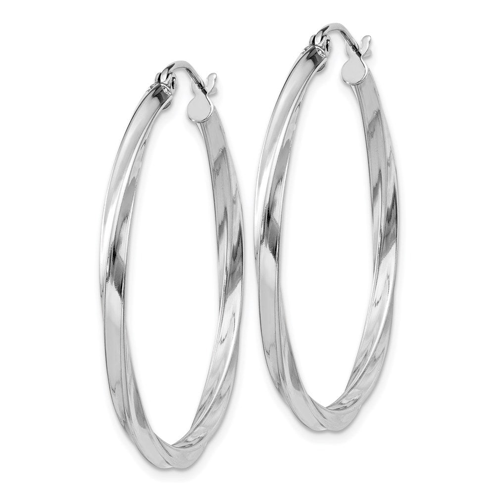 Sterling Silver Rhodium-Plated Twisted 2.5X35mmhoop Earrings