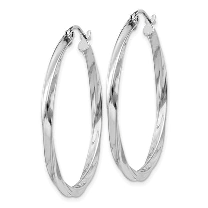 Sterling Silver Rhodium-Plated Twisted 2.5X35mmhoop Earrings