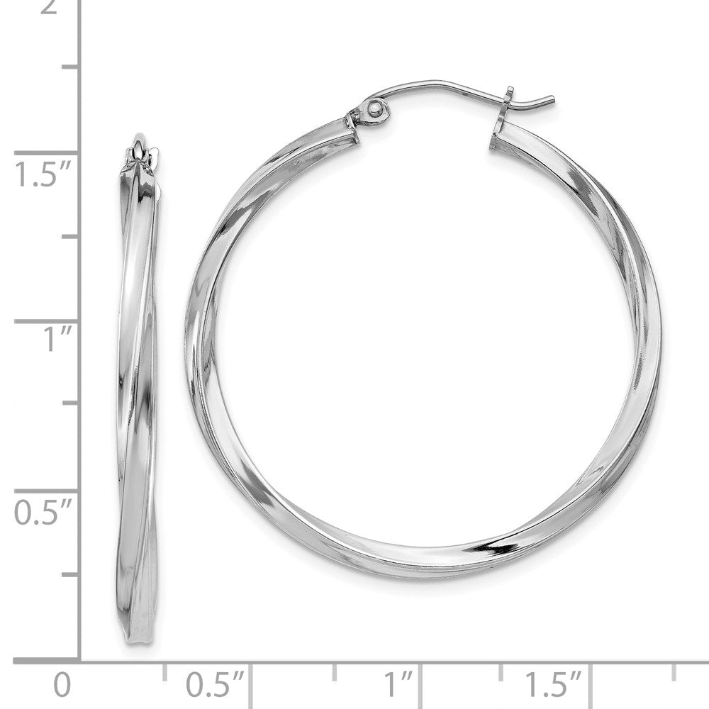 Sterling Silver Rhodium-Plated Twisted 2.5X35mmhoop Earrings