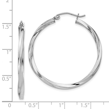 Sterling Silver Rhodium-Plated Twisted 2.5X35mmhoop Earrings