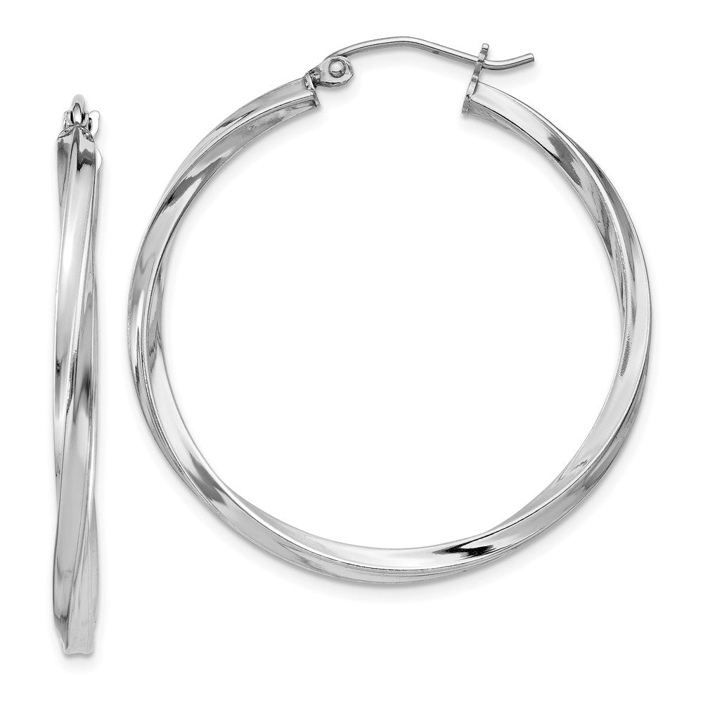 Sterling Silver Rhodium-Plated Twisted 2.5X35mmhoop Earrings