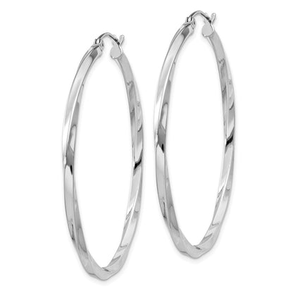 Sterling Silver Rhodium-Plated Twisted 2.5X45mmhoop Earrings