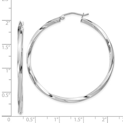 Sterling Silver Rhodium-Plated Twisted 2.5X45mmhoop Earrings