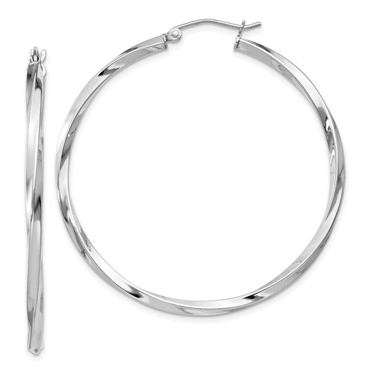 Sterling Silver Rhodium-Plated Twisted 2.5X45mmhoop Earrings