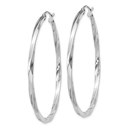 Sterling Silver Rhodium-Plated Twisted 2.5X50mmhoop Earrings