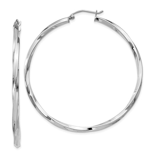 Sterling Silver Rhodium-Plated Twisted 2.5X50mmhoop Earrings
