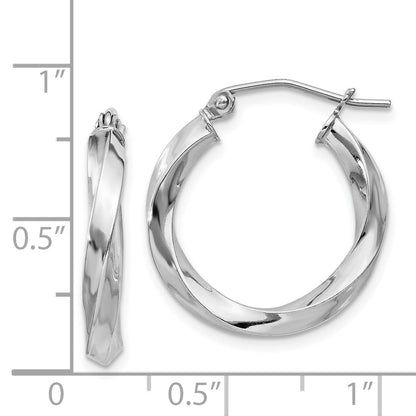 Sterling Silver Rhodium-Plated 3X20mmtwisted Hoop Earrings