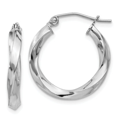 Sterling Silver Rhodium-Plated 3X20mmtwisted Hoop Earrings