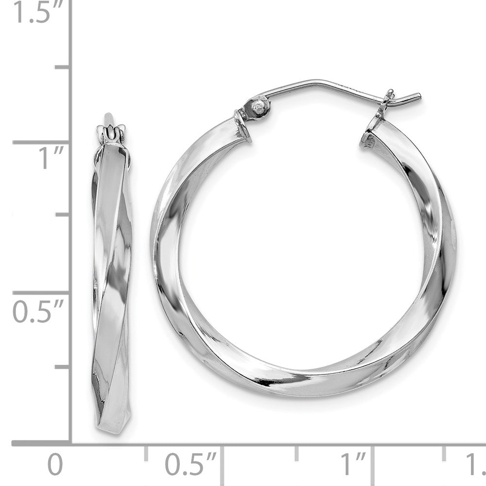 Sterling Silver Rhodium-Plated 3X25mmtwisted Hoop Earrings