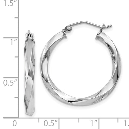 Sterling Silver Rhodium-Plated 3X25mmtwisted Hoop Earrings