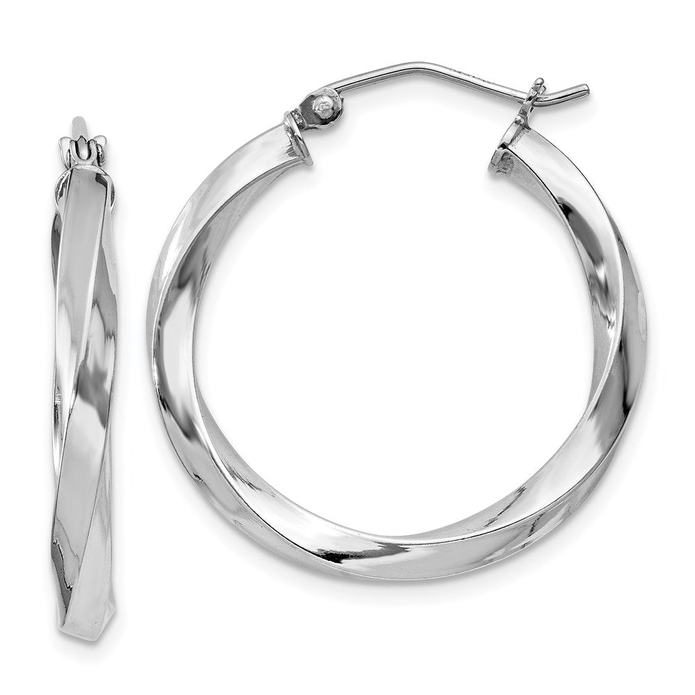 Sterling Silver Rhodium-Plated 3X25mmtwisted Hoop Earrings