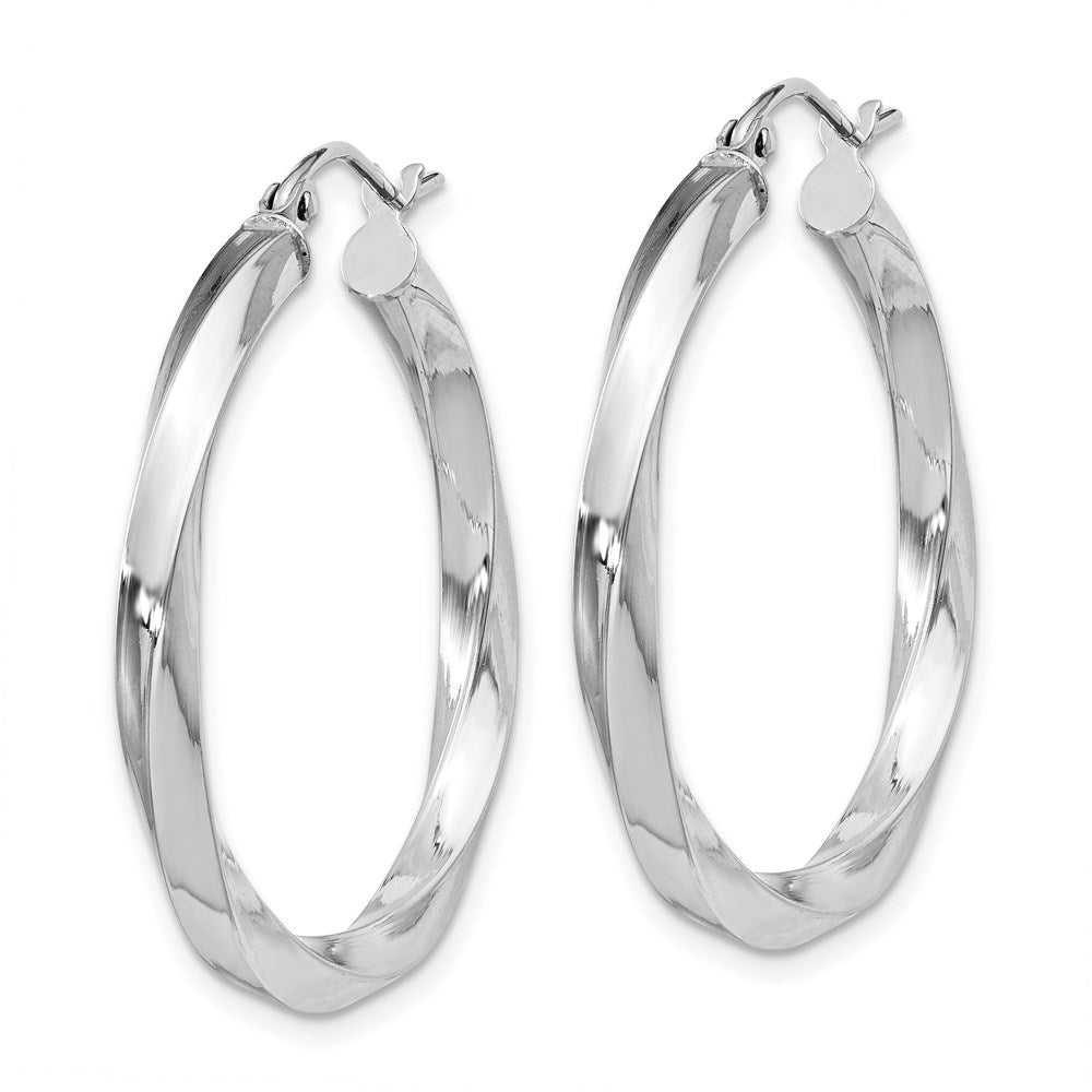 Sterling Silver Rhodium-Plated 3X30mmtwisted Hoop Earrings
