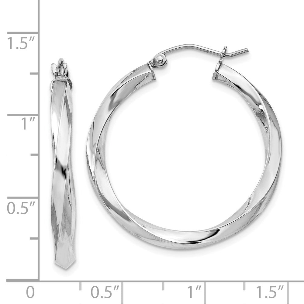 Sterling Silver Rhodium-Plated 3X30mmtwisted Hoop Earrings