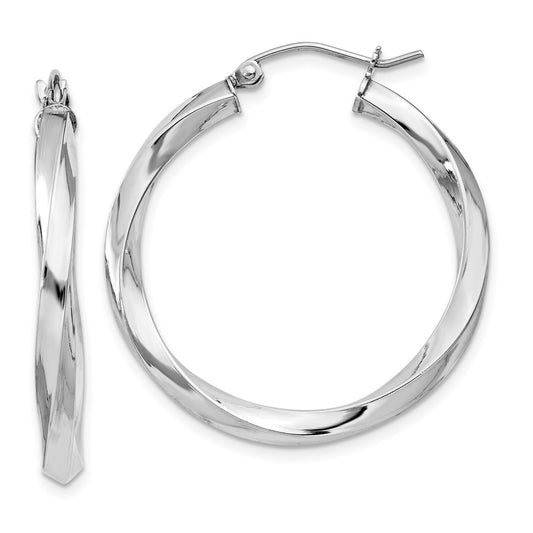 Sterling Silver Rhodium-Plated 3X30mmtwisted Hoop Earrings