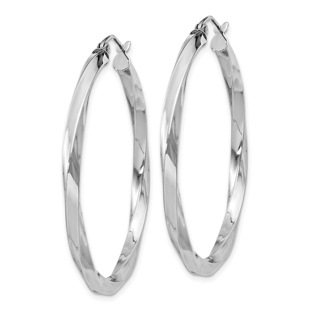 Sterling Silver Rhodium-Plated 3X40mmtwisted Hoop Earrings
