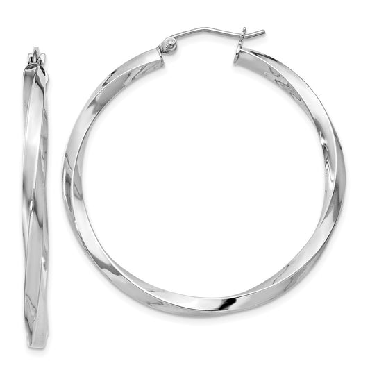 Sterling Silver Rhodium-Plated 3X40mmtwisted Hoop Earrings
