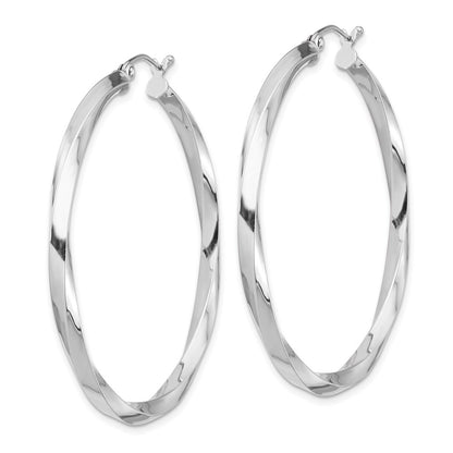 Sterling Silver Rhodium-Plated 3X45mmtwisted Hoop Earrings