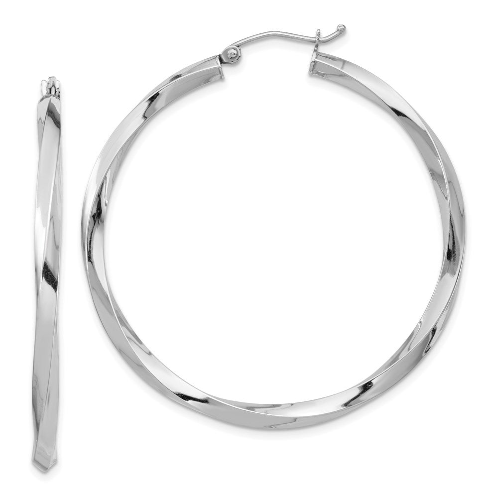 Sterling Silver Rhodium-Plated 3X45mmtwisted Hoop Earrings
