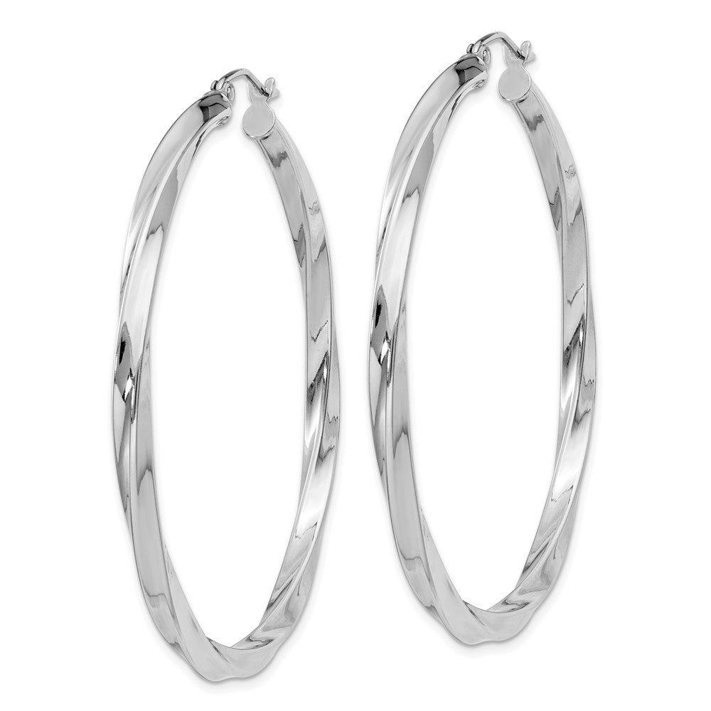 Sterling Silver Rhodium-Plated 3X50mmtwisted Hoop Earrings
